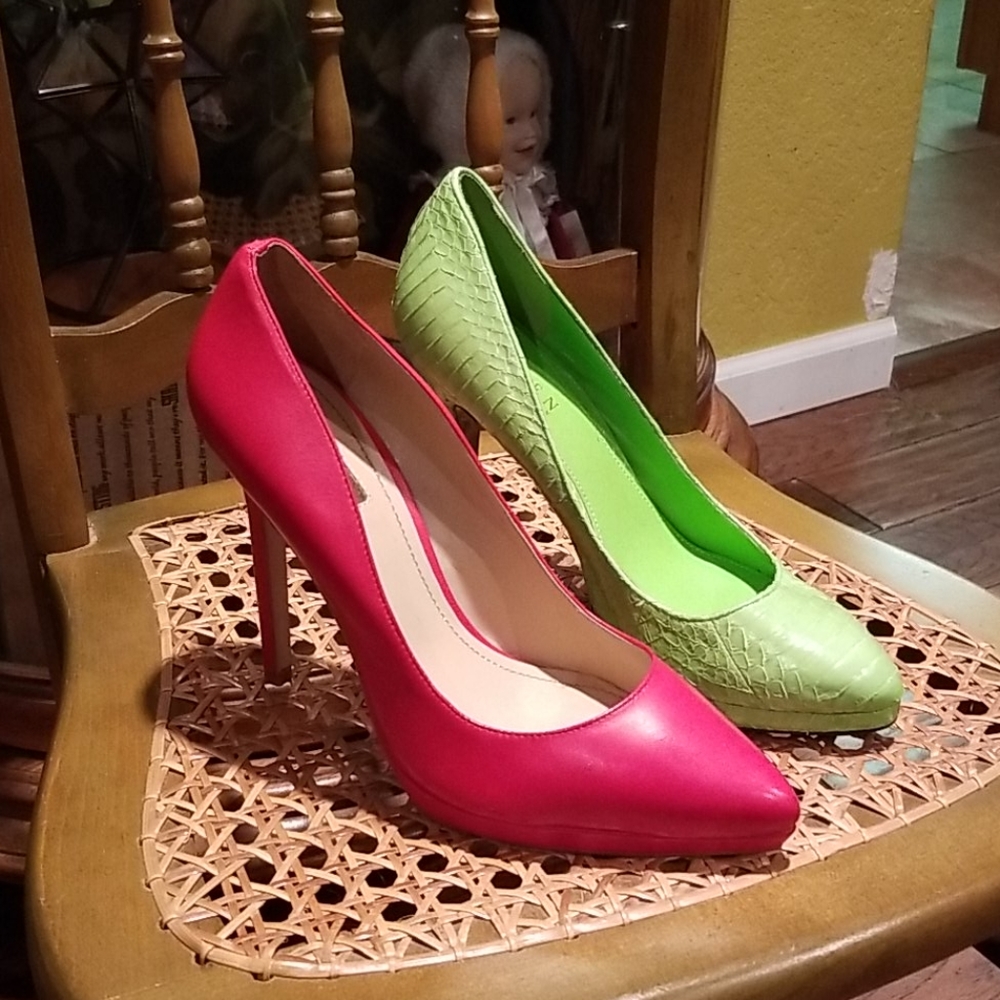Ralph Lauren Red and Report Signature Montauke Lime Green Heels, Size 9